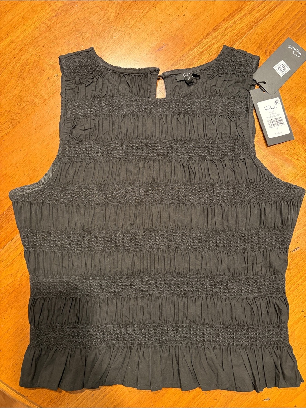 Rails Black Smocked Ruffled Tank Top